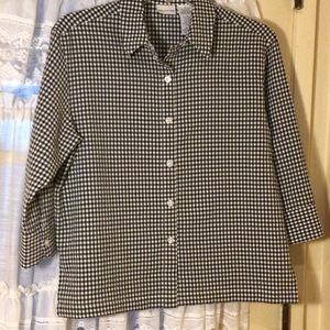 White Stagg Black and White Plaid 3/4 Sleeve Blouse